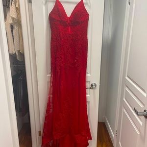 Red lace evening gown